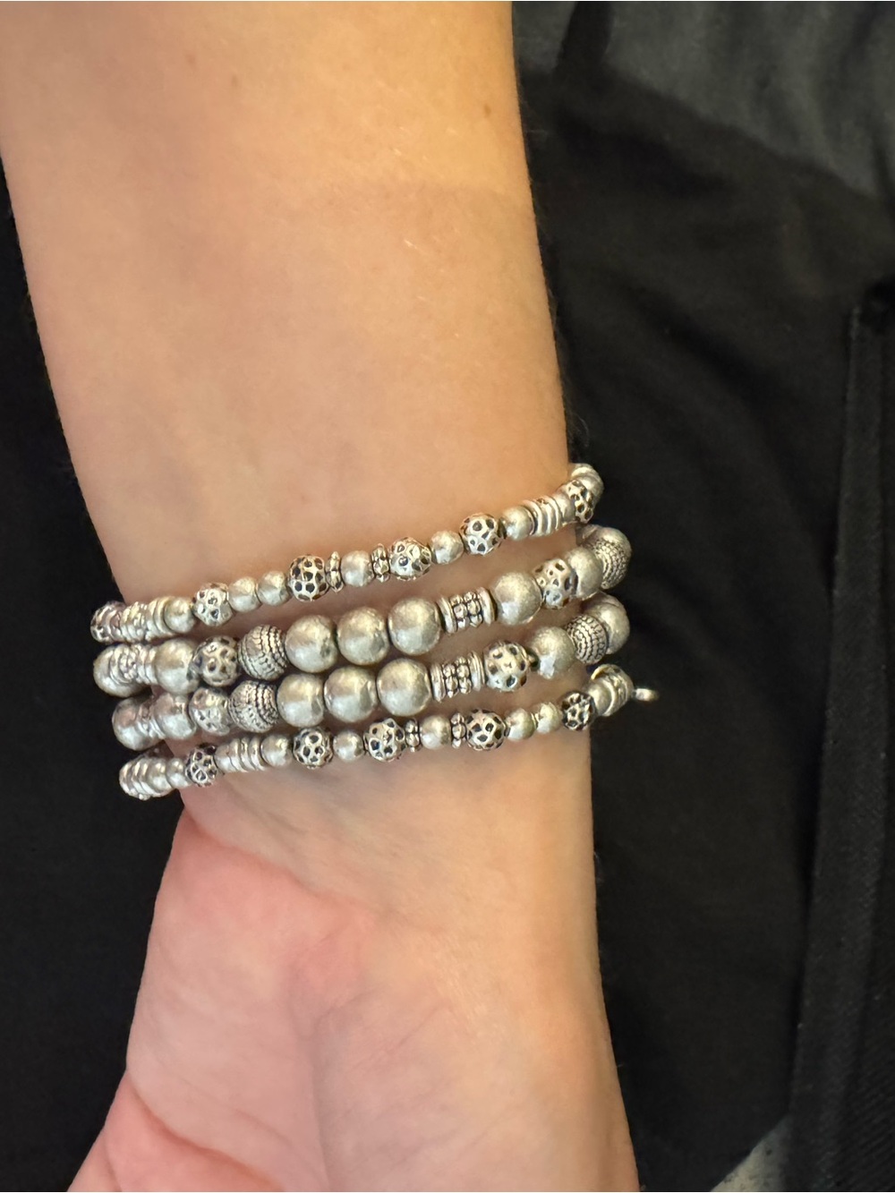 Sterling-Tone Silver Beaded Heart Charm Wrap Bracelet - Picture 2 of 3
